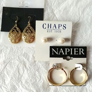 🦋 NAPIER, CHAPS PIERCED EARRINGS - HOOPS, PEARL STUDS